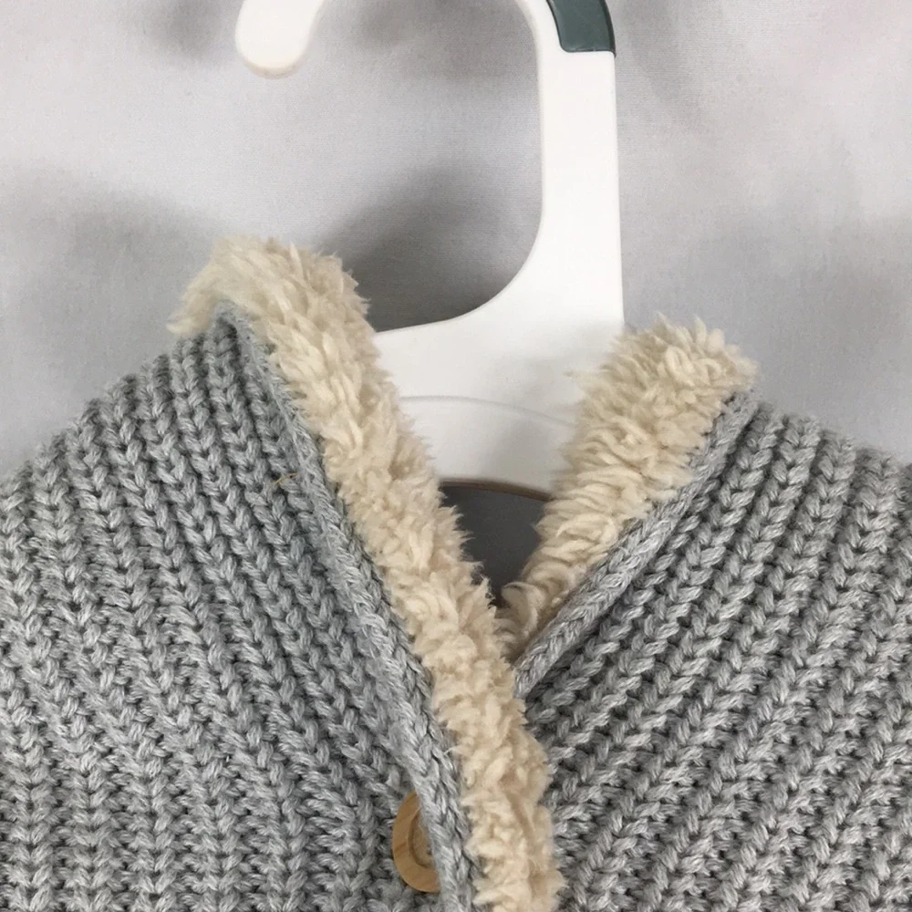 GAP Sherpa Gray Knit Sweater Animal Ears Hoodie Size 12-18M Great Condition - Picture 2 of 12